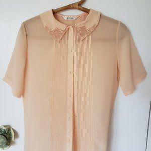 Peach Vintage Blouse with Elaborate Collar